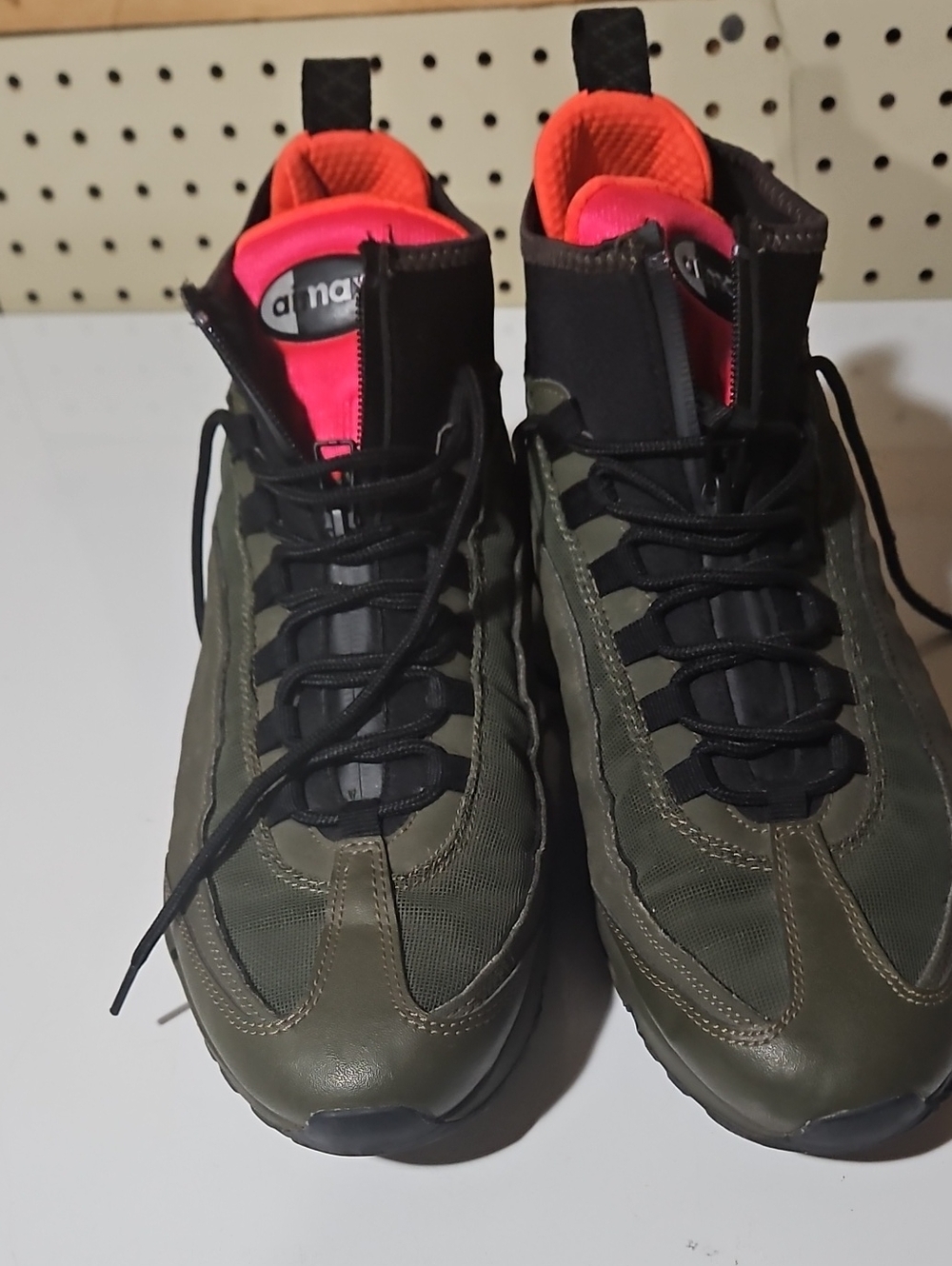 Men's Olive Green Nike Air Max 95 High Top With Orange Accents Size 11